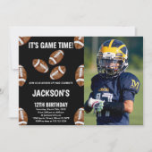 3 Black Football Birthday-uitnodigingen met foto Kaart (Voorkant)