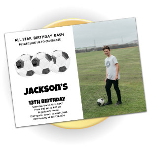 3 Black White Soccer Anniversaire Invitations avec