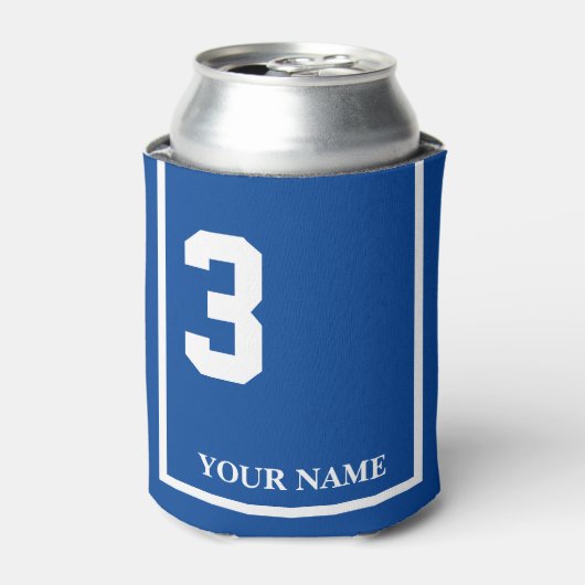 3 Blauw met Witte Paard Zadeldeken Custom Blikjeskoeler (Blikje Voorkant)