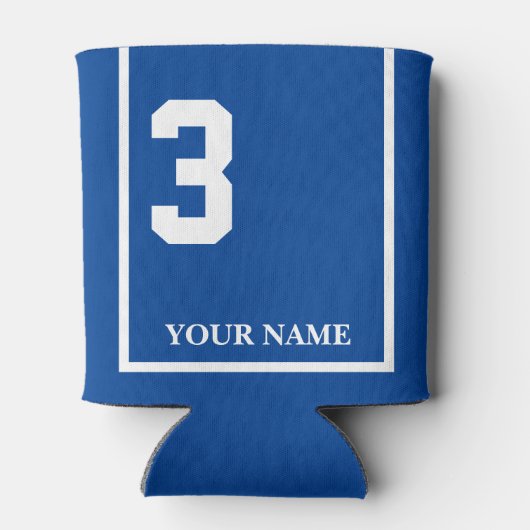 3 Blauw met Witte Paard Zadeldeken Custom Blikjeskoeler (Achterkant)