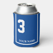 3 Blauw met Witte Paard Zadeldeken Custom Blikjeskoeler (Blikje Achterkant)