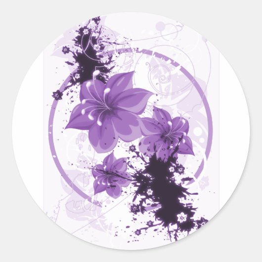 3 bloemen - Paars Ronde Sticker (Voorkant)