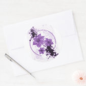 3 bloemen - Paars Ronde Sticker (Envelop)