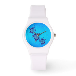 3 Blue Honu Turtles Horloge