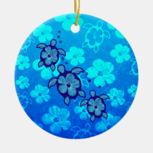 3 Blue Honu Turtles Keramisch Ornament