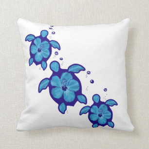 3 Blue Honu Turtles Kussen