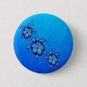3 Blue Honu Turtles Ronde Button 5,7 Cm
