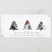 3 Boom Vorm Foto's Getrouwd en Vrolijk Kerstmis Feestdagenkaart (Voorkant / Achterkant)