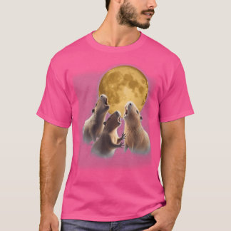 3 capibara huilen op de maan grappig capibara anim t-shirt