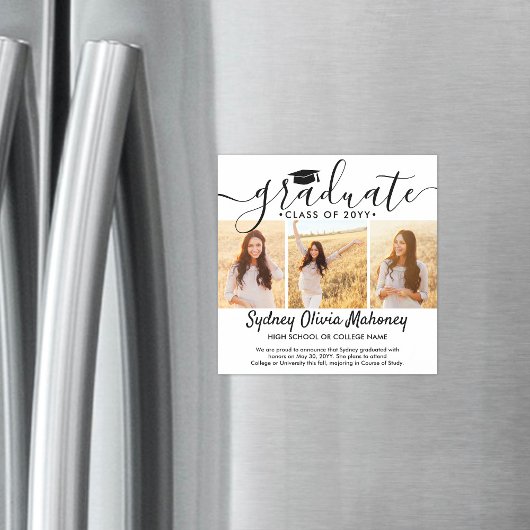 3 Carré photo Faire-part de graduation magnétique