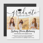 3 Carré photo Faire-part de graduation magnétique (Devant / Derrière)