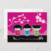 3 carte postale Kokeshi (Devant / Derrière)