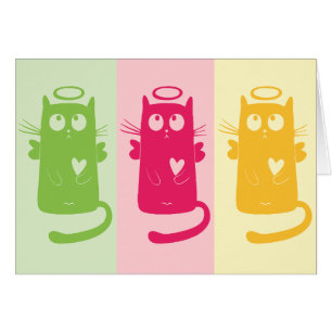 3 Cartes de notes blanches de chats angéliques