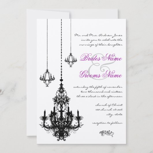 3 Chandeliers noirs Invitations de mariage (Devant)