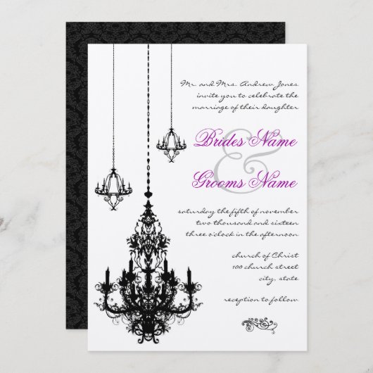 3 Chandeliers noirs Invitations de mariage (Devant / Derrière)