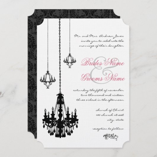 3 Chandeliers noirs Invitations de mariage (Devant / Derrière)