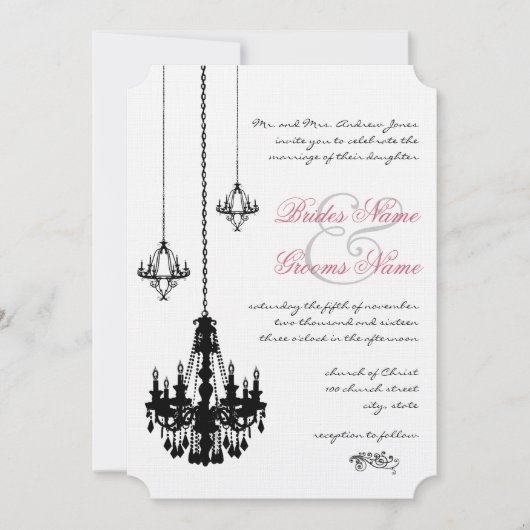 3 Chandeliers noirs Invitations de mariage (Devant)