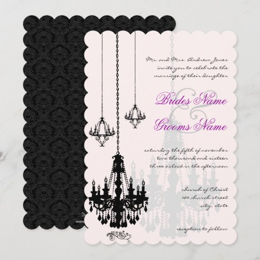 3 Chandeliers Noirs Ombres Mariages Invitations (Devant / Derrière)