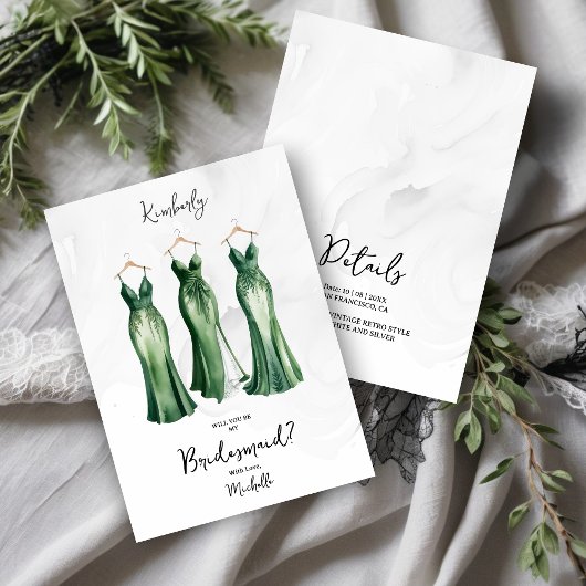 3 Chic Green Bridesmaid Dresses Watercolor Request