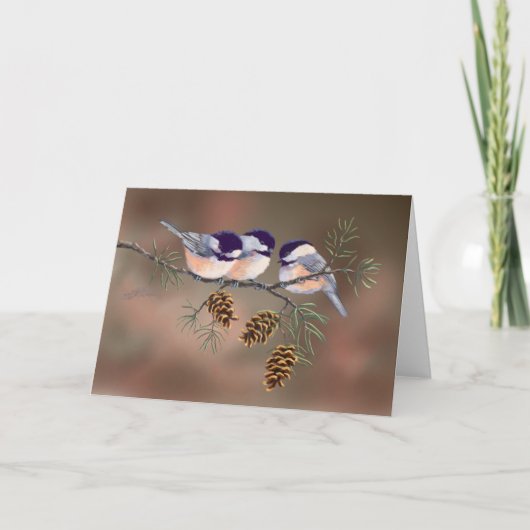 3 CHICKADEES & PINE CONES beroemd gemaakt door SHA Kaart (Voorkant)