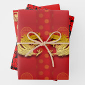 3 Chinese Dragon papier gesneden jaar WPFS Inpakpapier Vel (In situ)