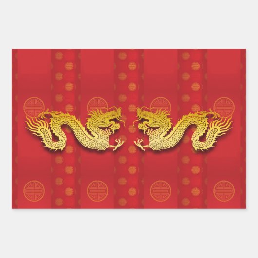 3 Chinese Dragon papier gesneden jaar WPFS Inpakpapier Vel (Voorkant)