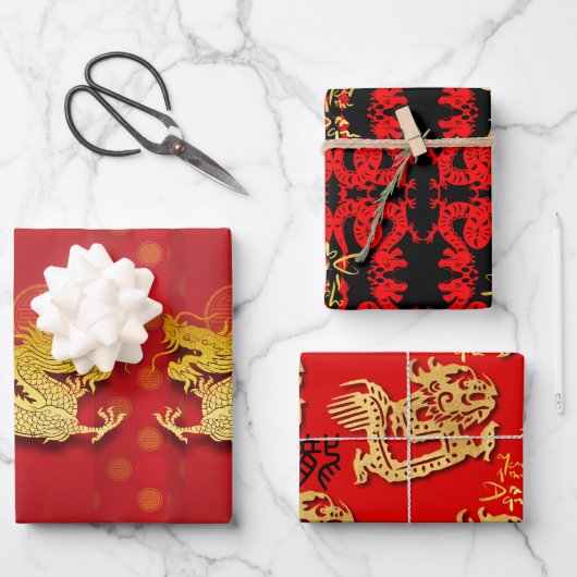 3 Chinois Dragon coupé en papier Année WPFS (Recto)