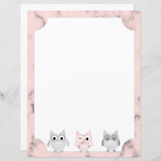 3 Chouettes en marbre rose Conception en papier d' (Devant / Derrière)