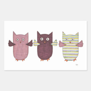 3 Chouettes violettes Volant Sticker Rectangulaire
