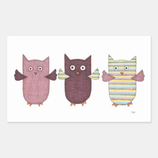 3 Chouettes violettes Volant Sticker Rectangulaire (Devant)