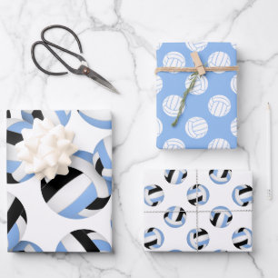 3 Coördinerende lichtblauwe zwarte volleyballen Inpakpapier Vel