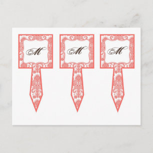 3 Cup Cake Picks Coral Pin White Damask Lace Print Briefkaart