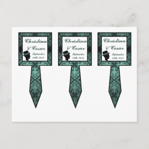 3 Cup Cake Picks Damask Blauwgroen Paar Man Vrouw Briefkaart