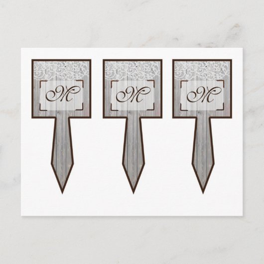 3 Cup Cake Picks Hoefijzers op Wood Lace Country Briefkaart (Voorkant)