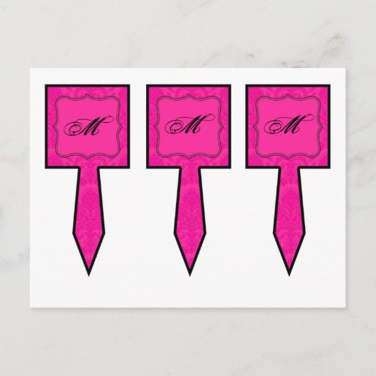 3 Cup Cake Picks Hot Pink Black Damask Lace Print Briefkaart (Voorkant)