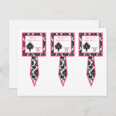 3 Cup Cake Picks Hot Pink Black Damask Uitnodiging Briefkaart (Voorkant / Achterkant)