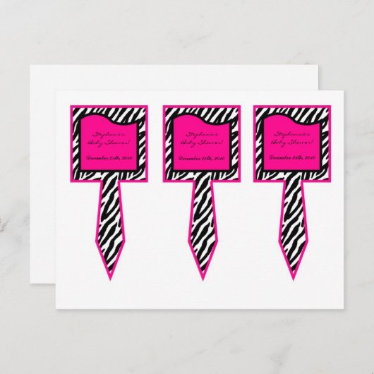 3 Cup Cake Picks Hot Pink Zebra Print Uitnodiging Briefkaart (Voorkant / Achterkant)