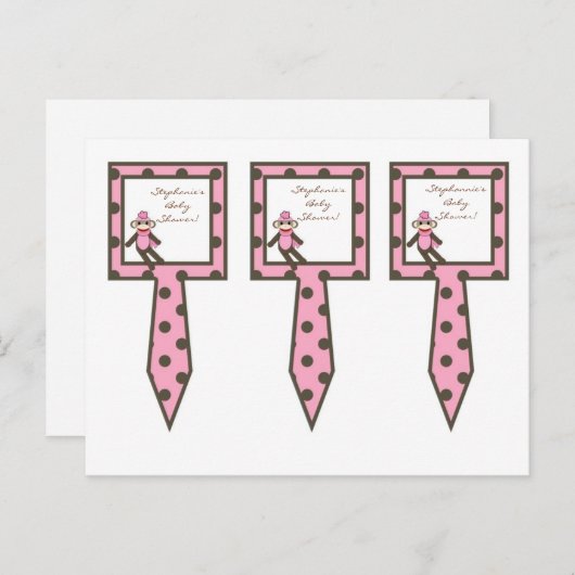 3 Cup Cake Picks Roze Sock Aap Uitnodiging Briefkaart (Voorkant / Achterkant)