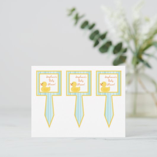 3 Cup Cake Picks Rubber Ducky Bubbles Uitnodiging Briefkaart (Staand voorkant)