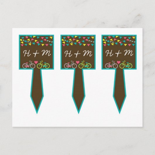 3 Cup Cake Picks Whimsical Love Lovers Fietsen Briefkaart (Voorkant)