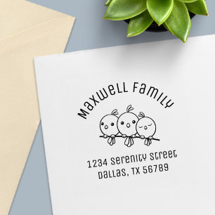 3 Cute Cartoon Birds Ards Address Zelfinktende Stempel
