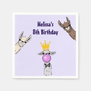 3 Cute Llama Faces Cartoon Birthday Servet