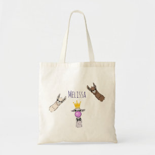 3 Cute Llama Faces Cartoon Illustratie Tote Bag