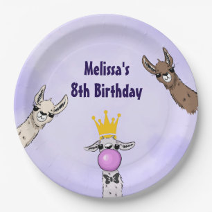 3 Cute Llama Faces Cartoon Illustration Birthday Papieren Bordje