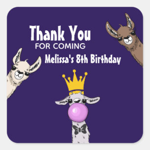 3 Cute Llama Faces Cartoon Illustration Birthday Vierkante Sticker