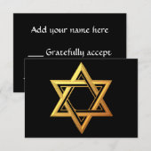 "3-D" Golden Star van David RSVP Kaartje (Voorkant / Achterkant)