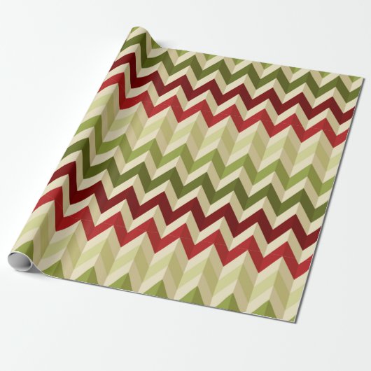 3-D Illusion Zig Zag in warme kerstkleuren Cadeaupapier (Uitgerold)