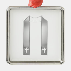 3-D look Silver Priest's Stole Metalen Ornament
