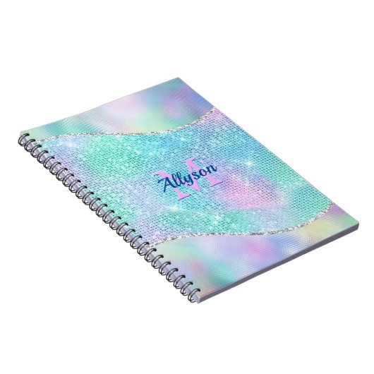 3-D Monogram, naam, Iridescent Sparkle Notitieboek (Rechterzijde)