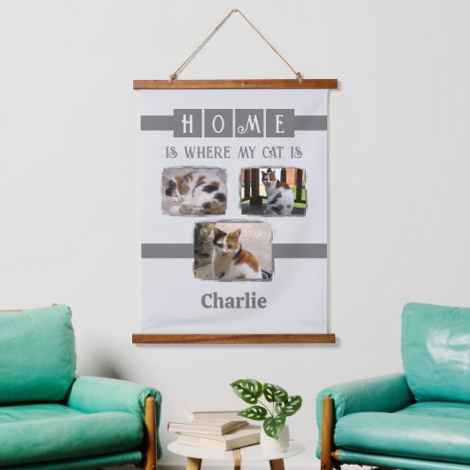 3 Dierlijke foto collage grijs Hangend Wandkleed (Woonkamer)